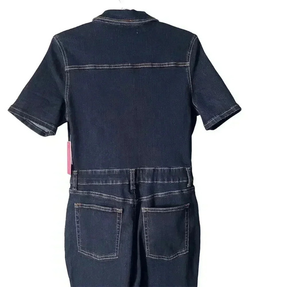 JustFab Women's Dark Denim Jumpsuit Blue Large Casual Short Sleeve - Picture 4 of 4